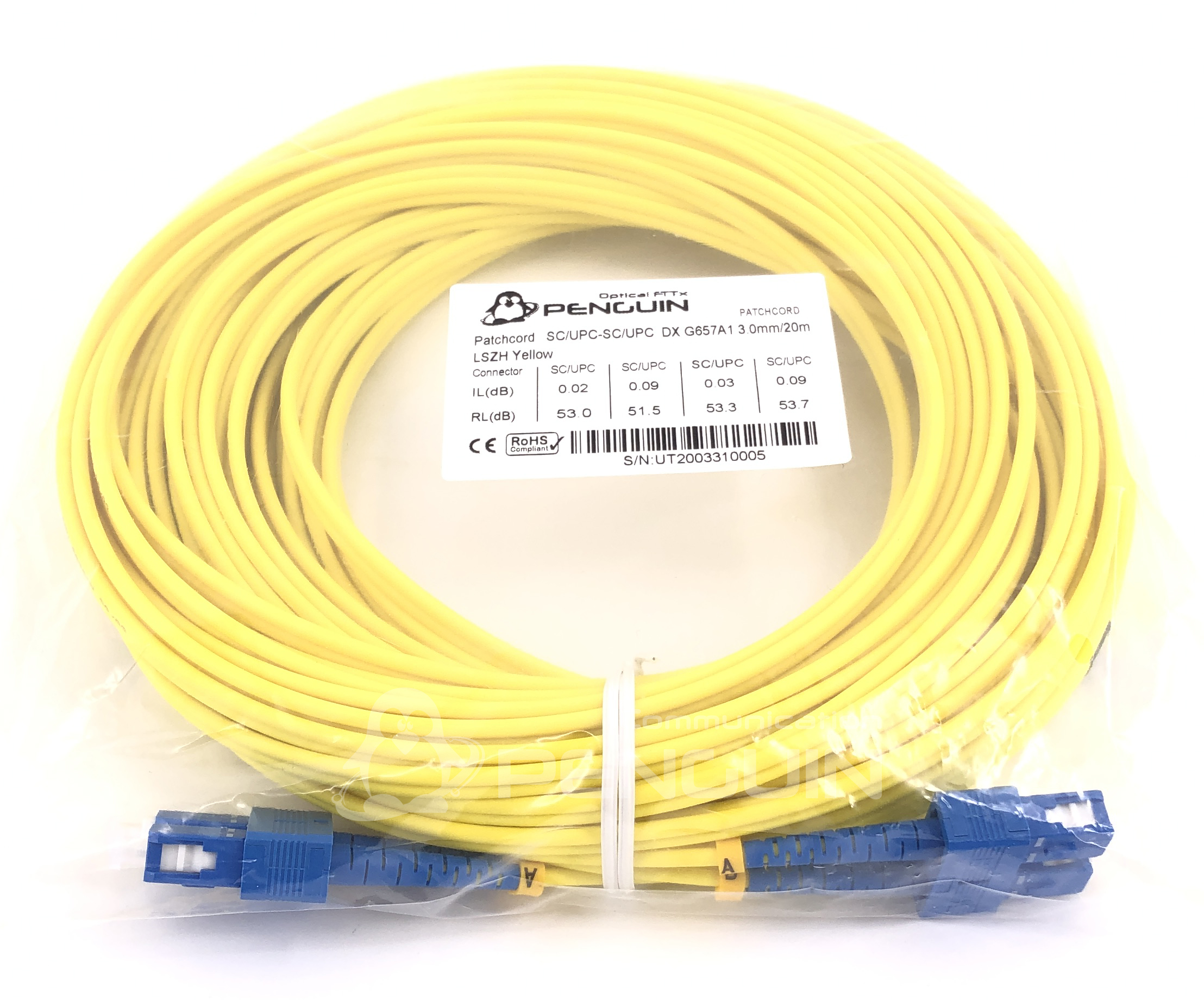 สายไฟเบอร์ sc/upc duplex 20 เมตร สายไฟเบอร์ Patch Cord SC/UPC - SC/UPC Duplex ยาว 10 เมตร ยี่ห้อ PENGUIN